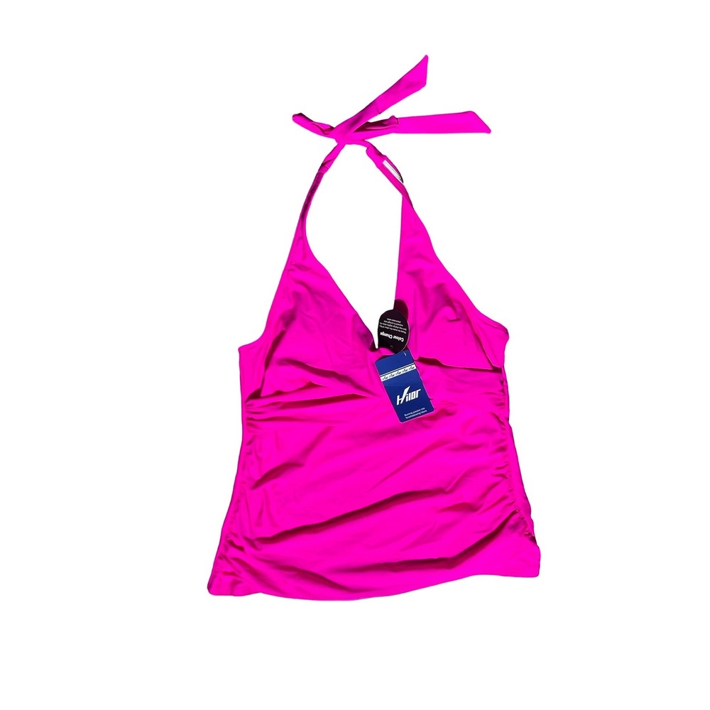 Hilor Pink Ruched Halter Tankini Swim Top M057 US 12 V-Neck Swimwear